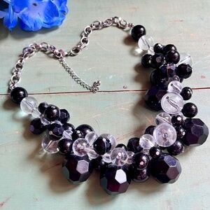 Chunky Black & Clear Bubble Bead Necklace - NWOT